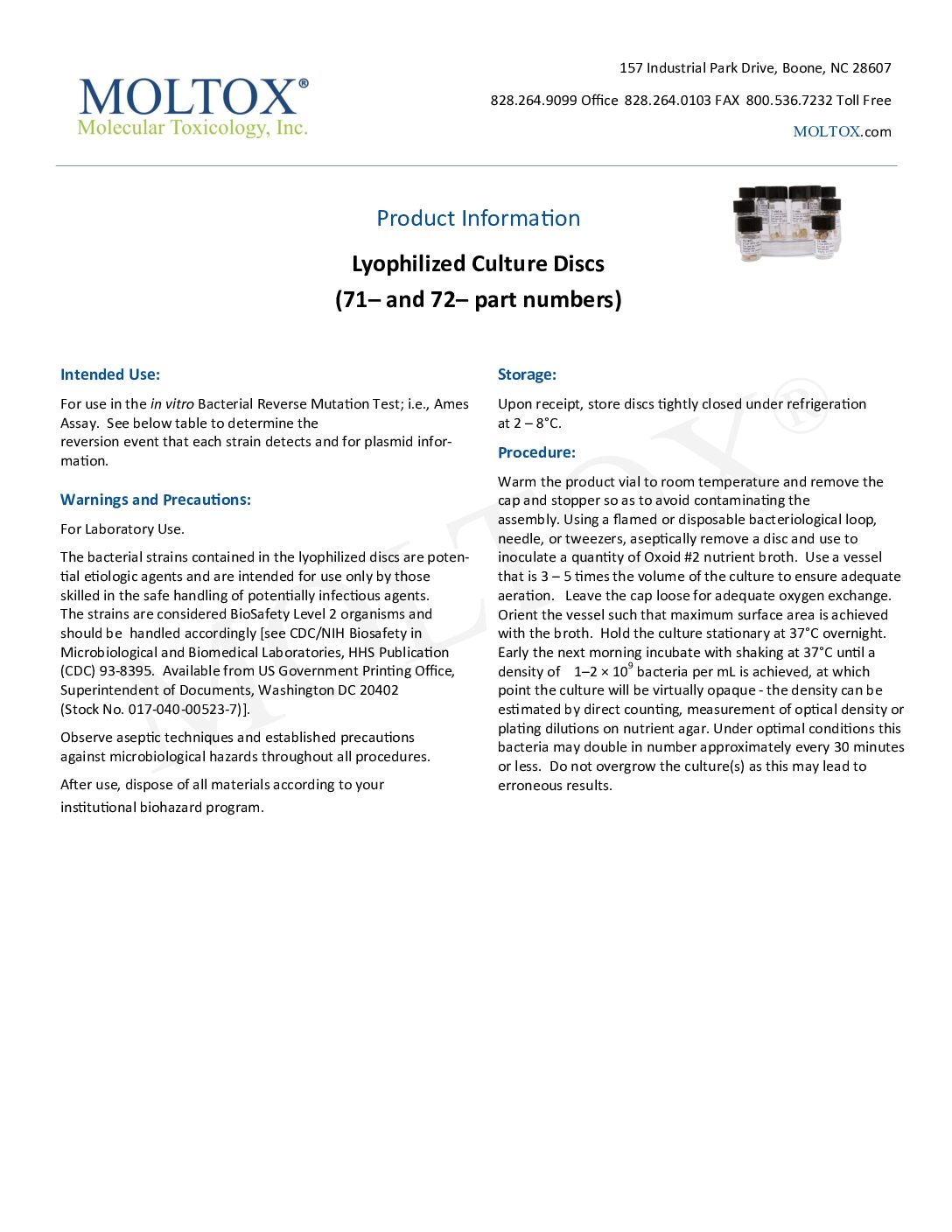 Lyophilized Culture Discs